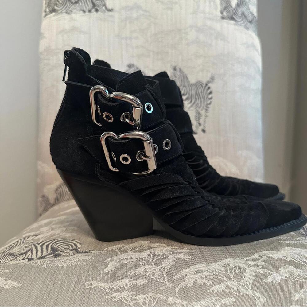 Jeffrey Campbell Black Suede Cutout Ankle Boots with Buckle
